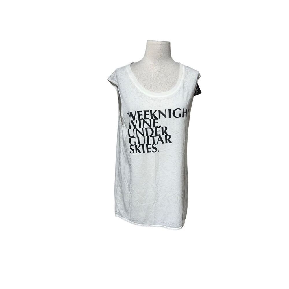 Chaser NWT Weeknight Wine Under Guitar Stars White Tank Top Size M